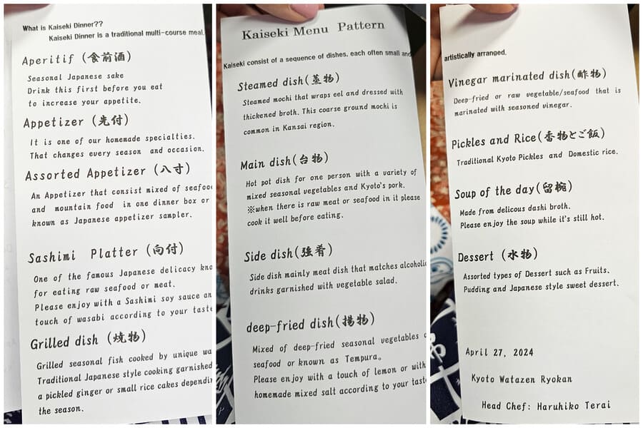 RYOKAN TOKYO CENA KAISEKI MENU